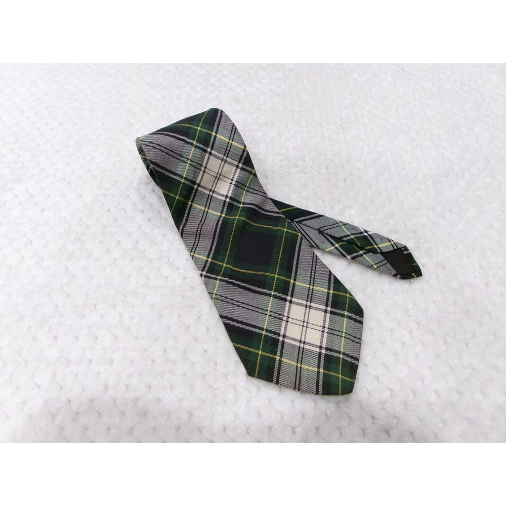 Rooster Mens OS Necktie Green Plaid Cotton Tartan Made in USA Vintage Style